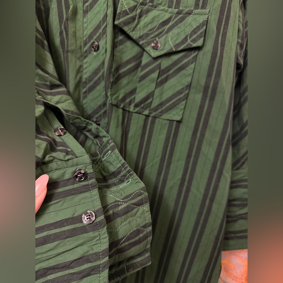 GANNI Oversized Striped Organic Cotton-poplin Mini Shirt Dress Green Black L /XL - Picture 6 of 12